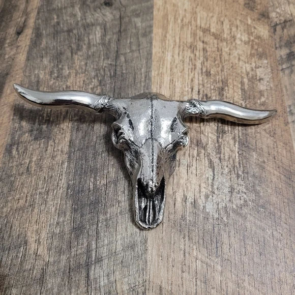 Western Silver Longhorn Bull Skull Belt Buckle Festival Ciuntry Music Concert - Picture 2 of 8